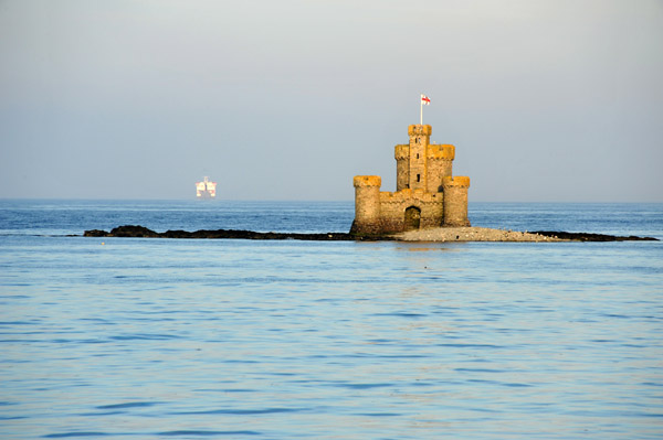 The Tower of Refuge in the evening, high tide, Douglas Bay