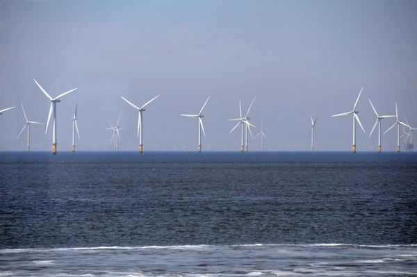 Windfarm off the coast of Liverpool in the Irish Sea