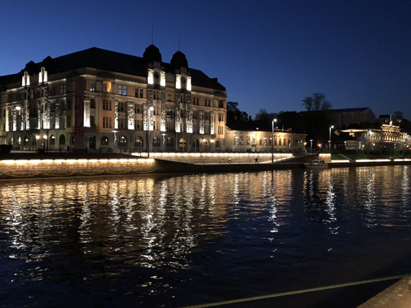 Along the south bank of the Aura River at night, Turku