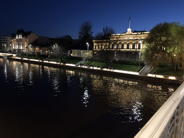 Turku City Hall from the Auransilta Bridge at night