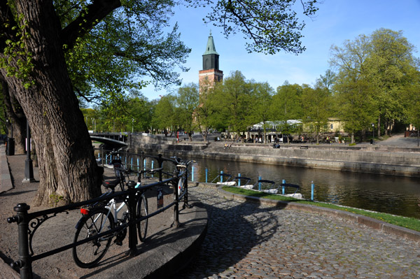 Lntinen Rantakatu along the Aura River with Turku Cathedral
