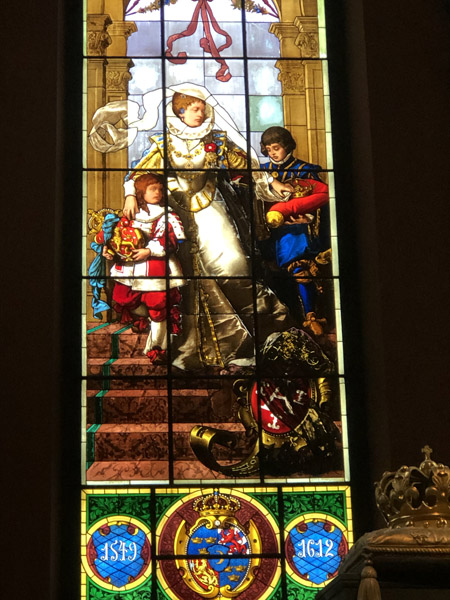 Stained glass of Kankas Chapel with tomb of Karin Karin Månsdotter (1550-1612), Queen of Sweden