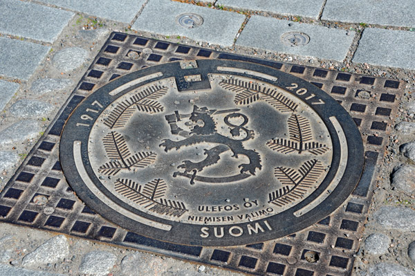 Manhole cover with the lion of Finland, 2017, Rauma