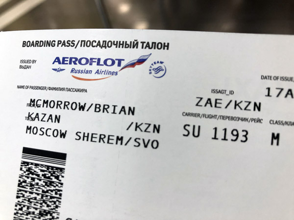 Aeroflot flight to Moscow - Sheremetevo