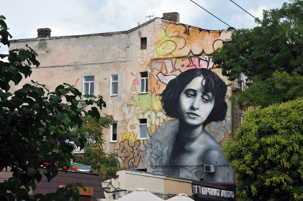 Mural of a woman near Odessa Railway Station