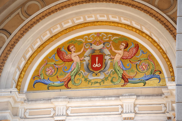 Coat-of-Arms of Odessa supported by two winged figures