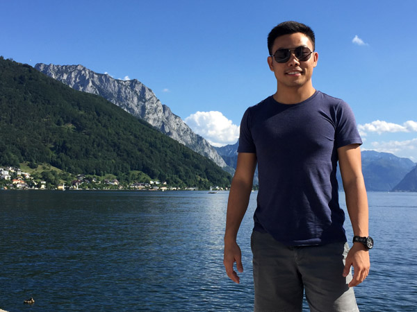 Max on the shore of the Traunsee lake, Gmunden