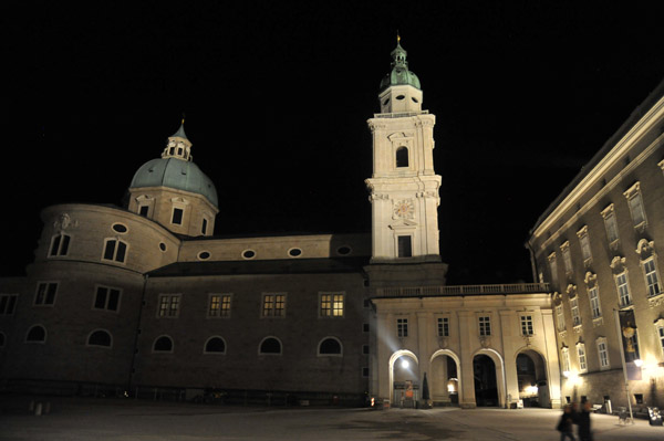 Residenzplatz at night with Salzburg Cathedral