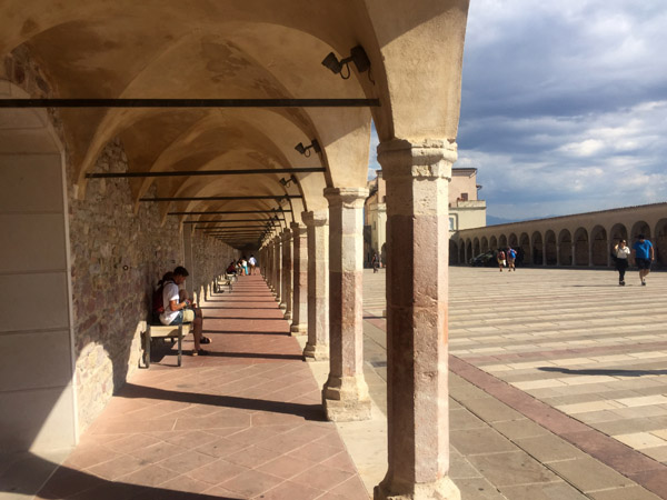 Arcade along the lower piazza of St. Francis, Assisi