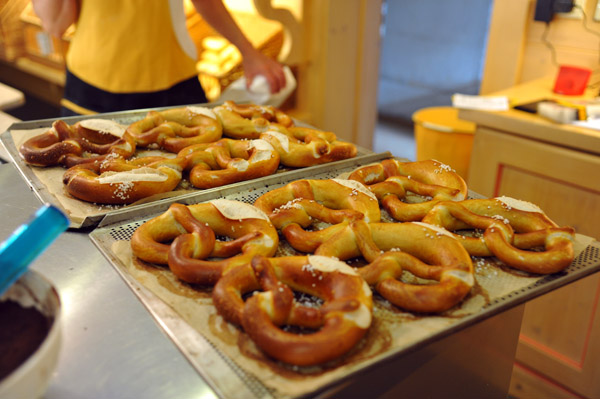 Preztels at a bakery in Canazei