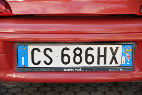 Italian License Plate - Bolzano/Bozen - Südtirol/Aldo Adige