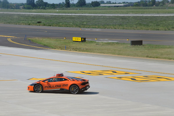 Lamborghini escort vehicle at Bologna Airport