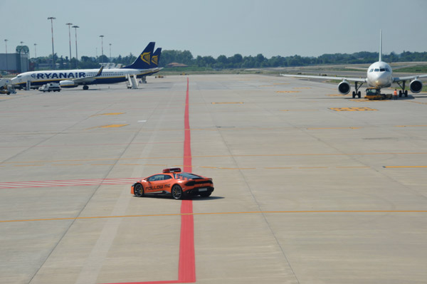 Lamborghini escort vehicle at Bologna Airport