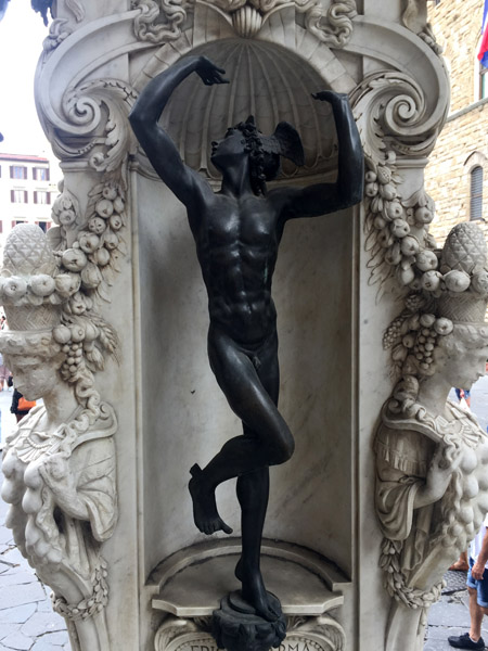 Dancing Mercury, allegory of youth, in the base of Cellini's Perseus