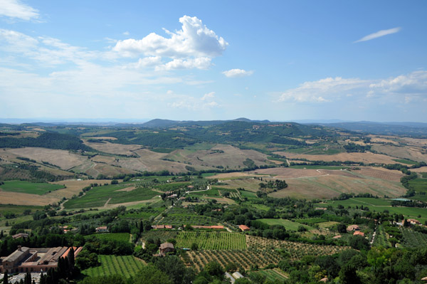 View of the Tuscan countryside surrounding Montepulciano from the Town Hall tower