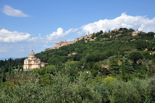 Sanctuary of the Madonna di San Biagio with the hill town Montepulciano
