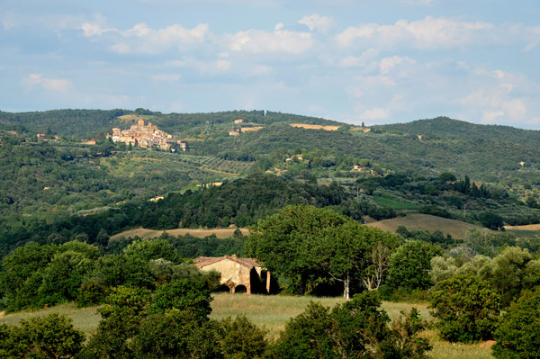 Old hill town of Petroio with Tuscan landscape