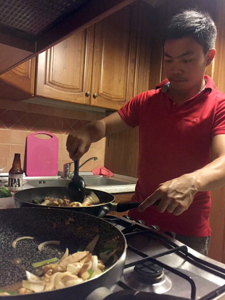 Max cooking a Thai meal at the villa in Arezzo