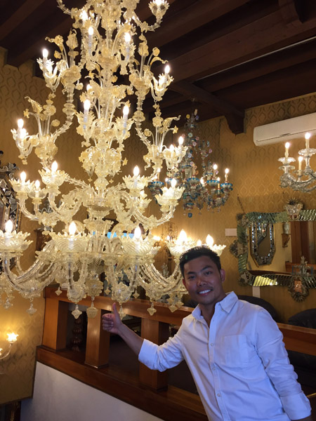 Max and a Murano Glass chandelier