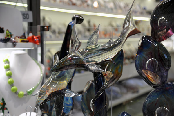 Shop window with a Murano glass shark