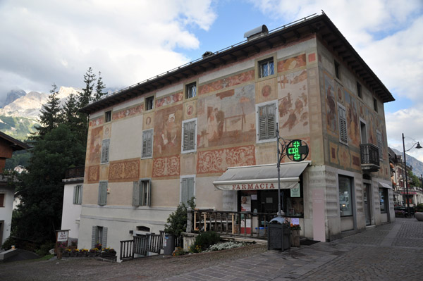 Pharmacy covered with old murals, Corso Italia, Cortina d'Ampezzo