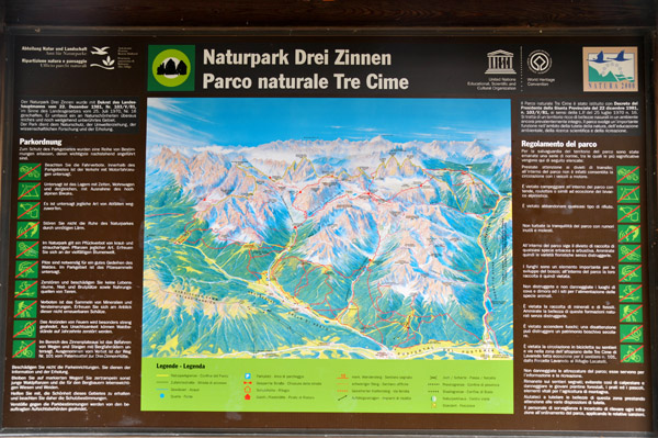 Map of the Nature Park Tre Cime, Dolomites