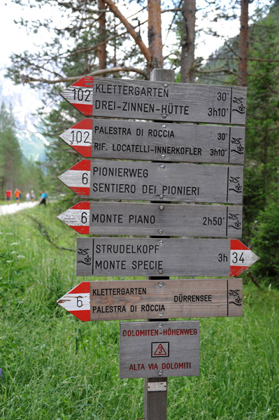Hiking destinations with travel time, Naturpark Drei Zinnen/Tre Cime