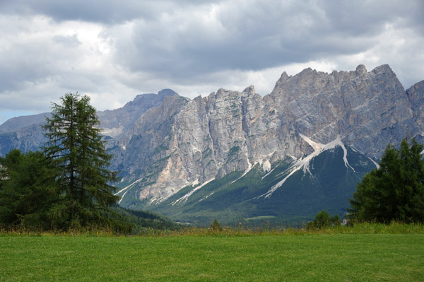 Looking back at the Cristallo Range north of Cortina
