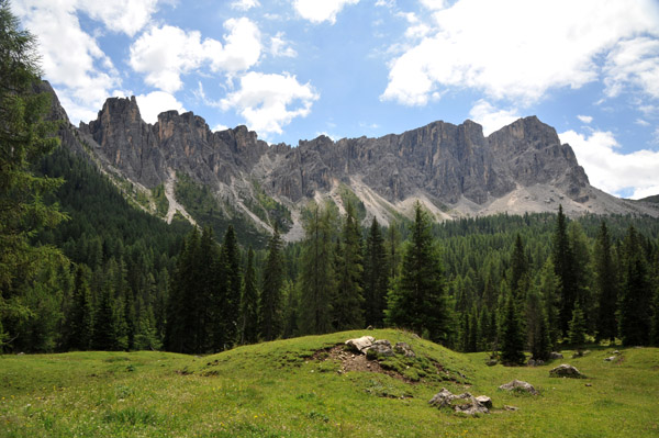 Rugged western face of Lastoni di Formin driving up Giau Pass
