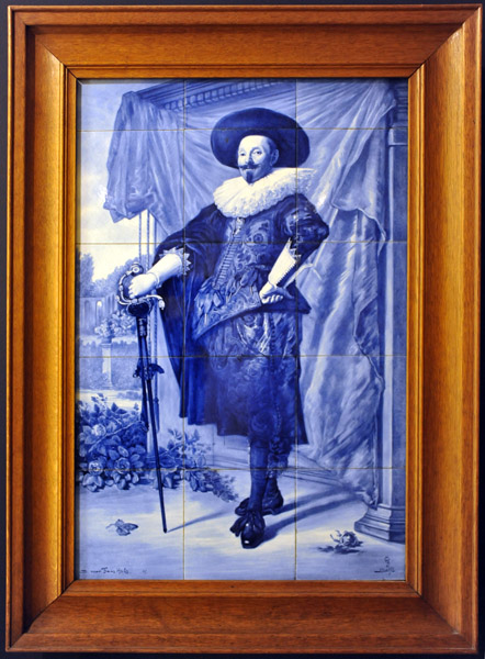 Royal Delft tile version of a Dutch Golden Age painting