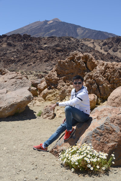 Max with Teide daisies, Tenerife