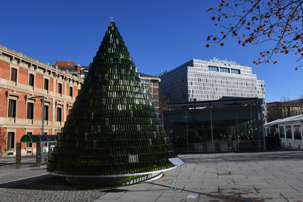 Christmas Tree made of empty green wine bottles, Plaza del Baluarte, Pamplona