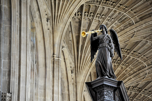 Angel atop the rood screen, King's Chapel, Cambridge