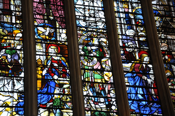 The 12 large stained glass windows on each side are Flemish, 1515-1531