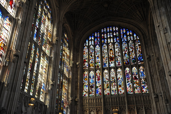 West wall of King's Chapel with the Francis Stacey stained glass window from 1879