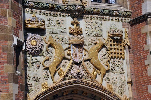 Coat-of-Arms of St. John's College supported by the Yale, a mythical goat-like creature