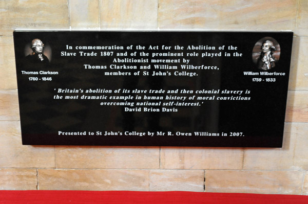In commemoration of the Act for the Abolition of the Slave Trade of 1807, St. John's College