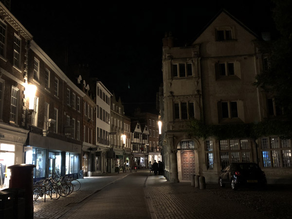 Trinity Street at night, Cambridge