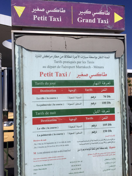 Airport taxi rates, Marrakech