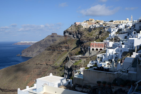 The view from Fira to Oa at the northwest tip of Santorini