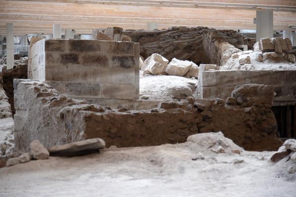 Prehistoric Akrotiri developed from a Neolithic village in the early Bronze Age, 3rd millennium BC