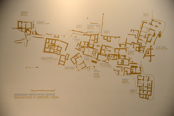Map of the excavations at Akrotiri 