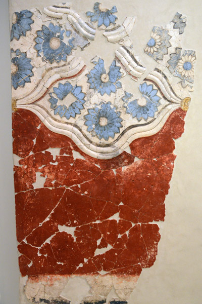 Wall painting with a relief ornament and painted rosettes, Akrotiri, Late Cycladic Period, 17th C. BC