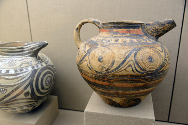 Minoan bridge-spouted jugs, Akrotiri, 17th C. BC