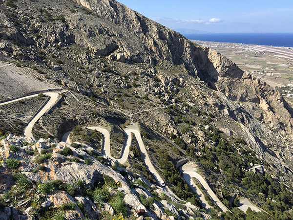 Serpentine road from Kamari to Ancient Thera