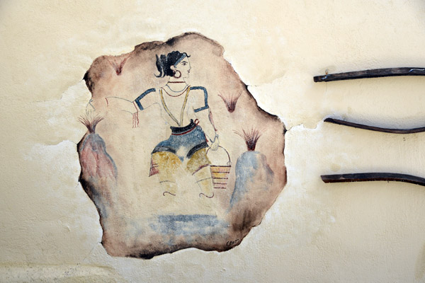 Reproduction wall painting of a girl with a bucket, Ancient Thera