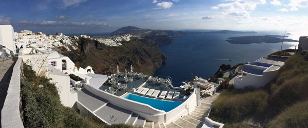 Panoramic view with Zenith Blue, Imerovigli, Santorini
