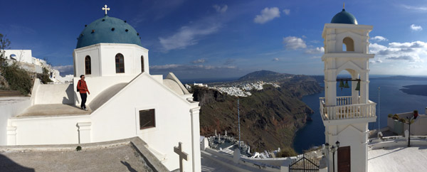 Panoramic view of Anastasi Orthodox Church, Imerovigli, Santorini