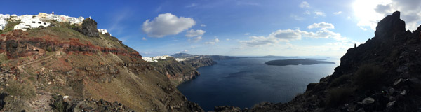 Panoramic view of the path from Imerovigli to Skaros Rock, Santorini