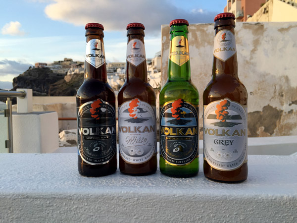 Lineup of Volkan Santorini's beers - Grey, Blonde, White, Black